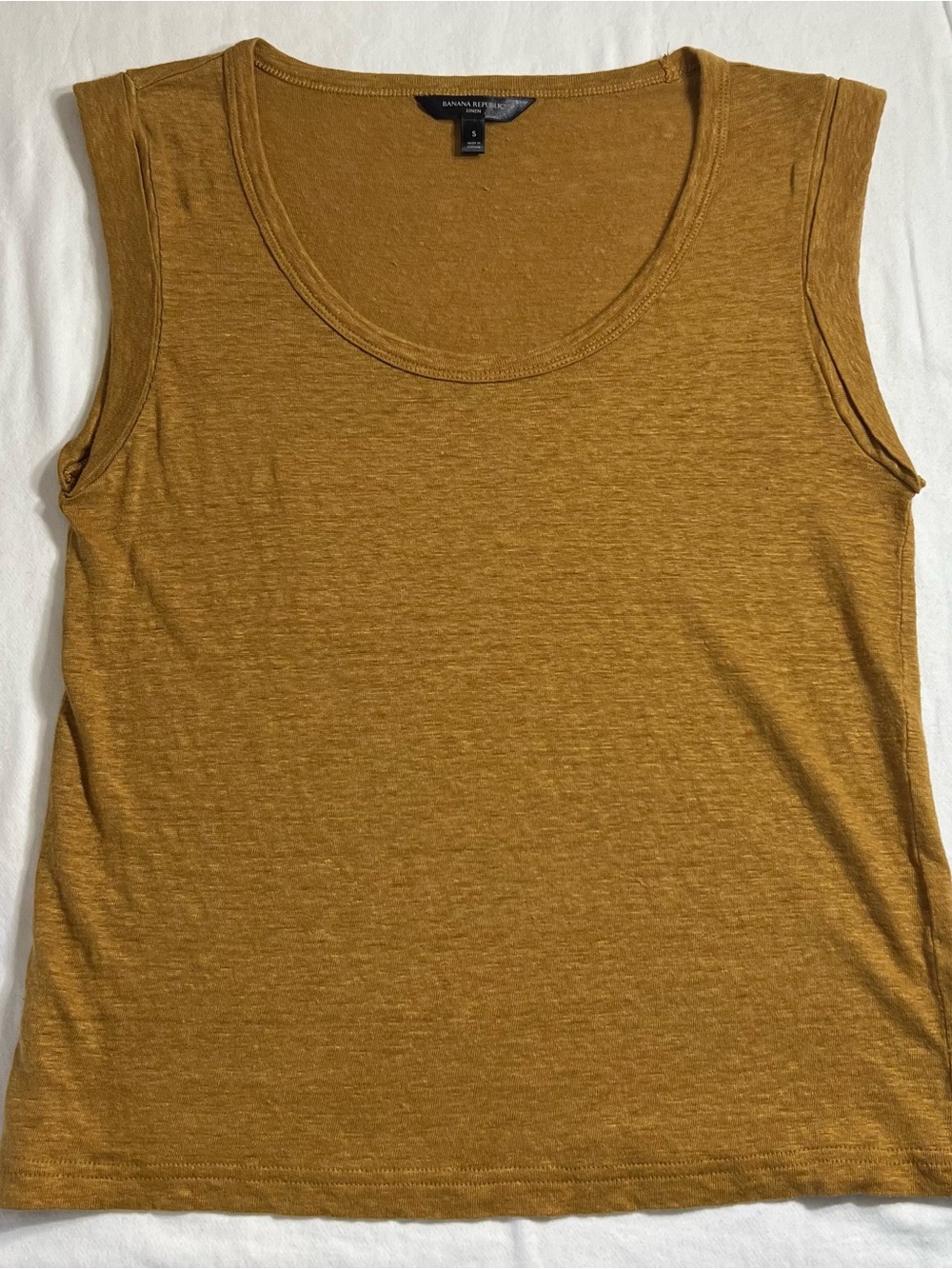 NWOT 100% Linen Mustard Brown Roll Cuff Tank Sz S